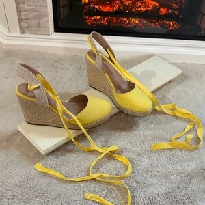 Yellow Espadrille Wedge Sandals